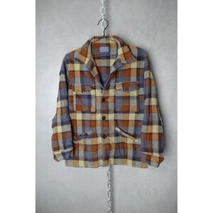 Pendleton Vintage Wool Plaid Cruiser Jacket Men's Brown Blue Tan Size L
